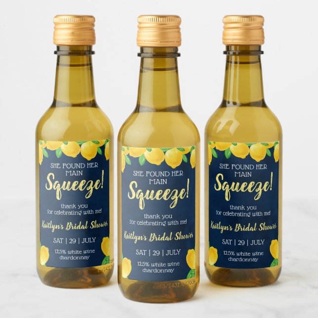 She Found Her Main Squeeze Lemon Bridal Shower Wine Label (Bottles)