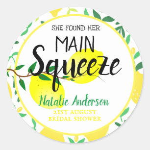 She Found Her Main Squeeze Lemons Bridal Shower Classic Round Sticker