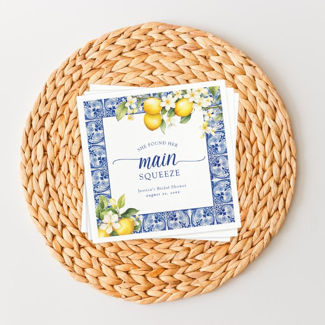 She Found Her Main Squeeze Lemons Bridal Shower Napkin (Creator Uploaded)