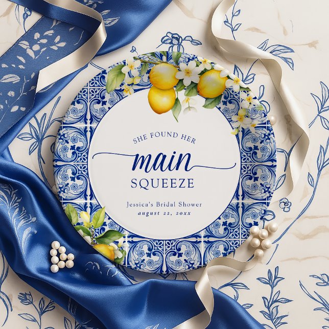 She Found Her Main Squeeze Lemons Bridal Shower Paper Plate (Creator Uploaded)