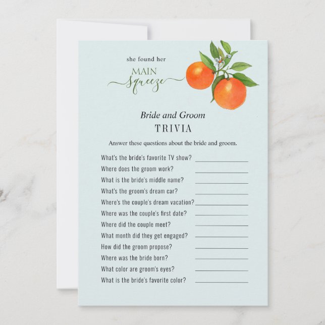 She found her main squeeze Shower Trivia games Invitation (Front)