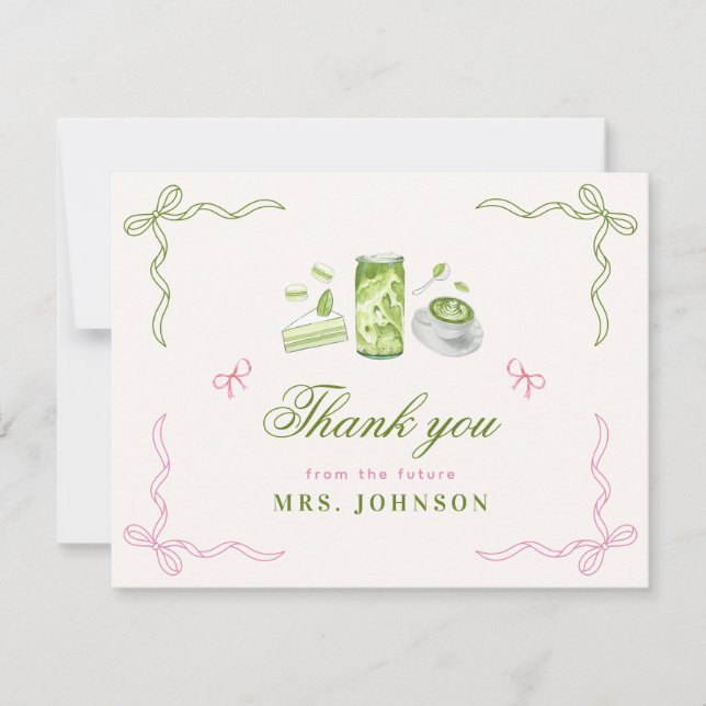 She Found Her Perfect Matcha Bow Bridal Shower  Thank You Card (Front)