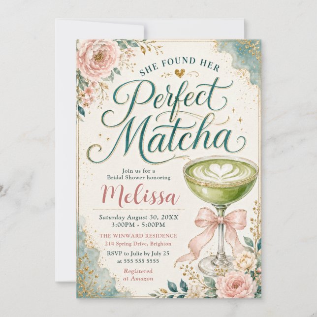 She Found Her Perfect Matcha Bridal Shower Invitation (Front)