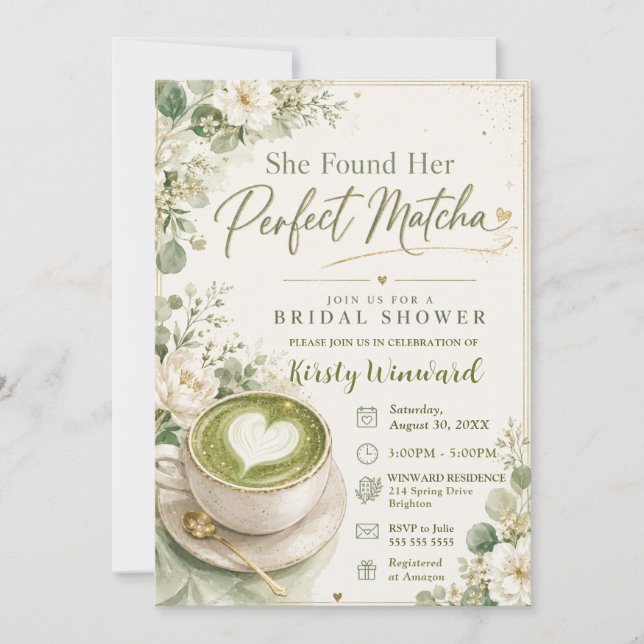 She Found Her Perfect Matcha Bridal Shower Invitation (Front)