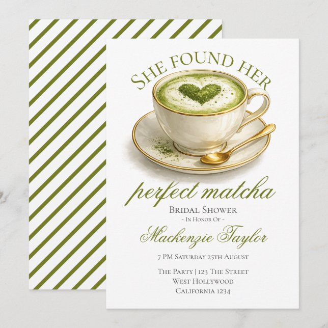 She Found Her Perfect Matcha Bridal Shower  Invitation (Front/Back)
