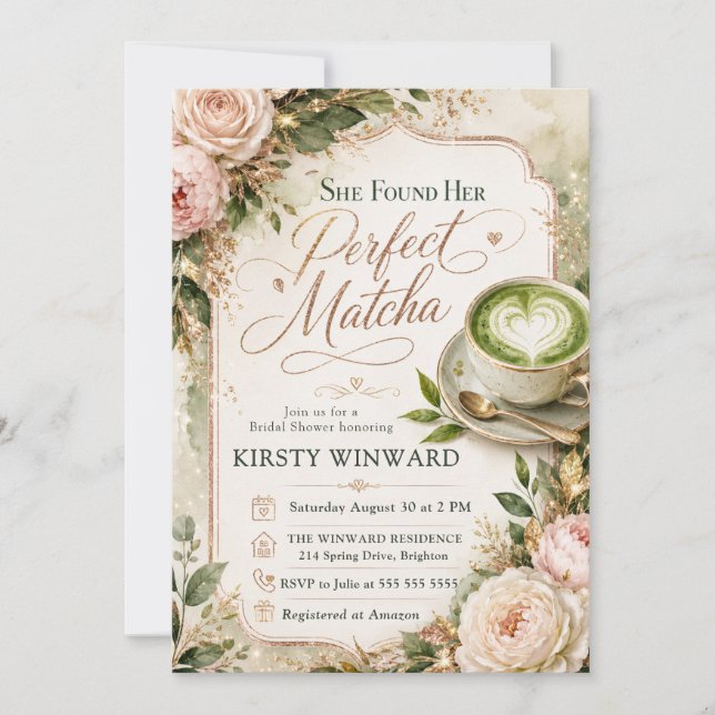She Found Her Perfect Matcha Bridal Shower Invitation (Front)
