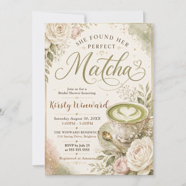 She Found Her Perfect Matcha Bridal Shower Invitation (Front)
