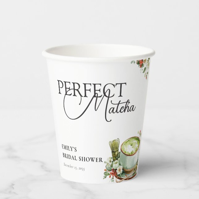 She Found Her Perfect Matcha Bridal Shower Paper Cups (Front)