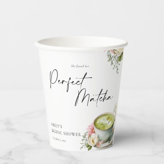She Found Her Perfect Matcha Bridal Shower Paper Cups (Front)