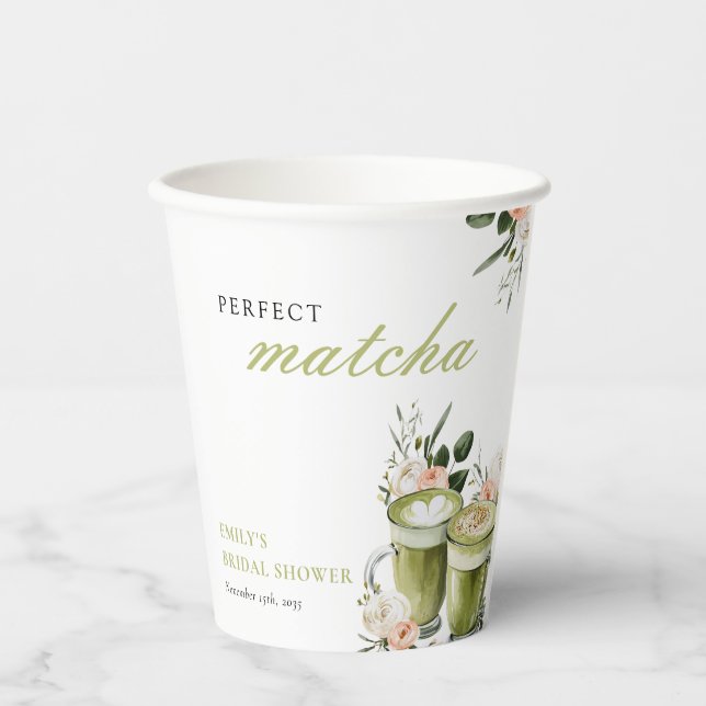 She Found Her Perfect Matcha Bridal Shower Paper Cups (Front)
