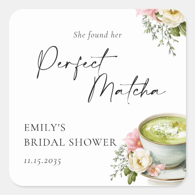 She Found Her Perfect Matcha Bridal Shower Square Sticker (Front)