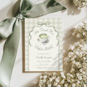 She Found Her Perfect Matcha Gingham Bridal Shower Invitation