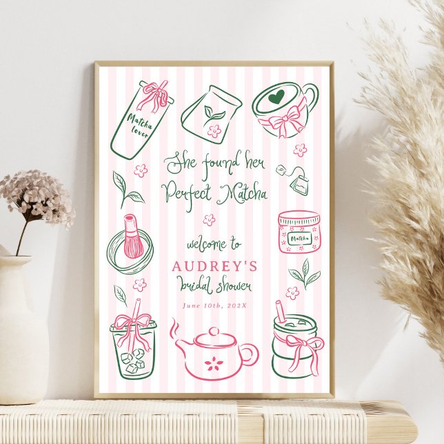 She Found Her Perfect Matcha Pink Bridal Shower Poster (Creator Uploaded)