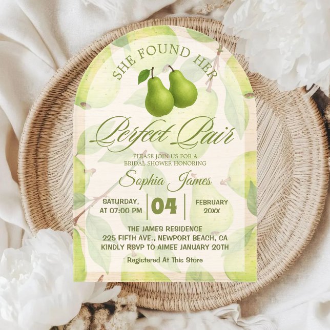 She Found Her Perfect Pear Elegant Bridal Shower Acrylic Invitations (Creator Uploaded)