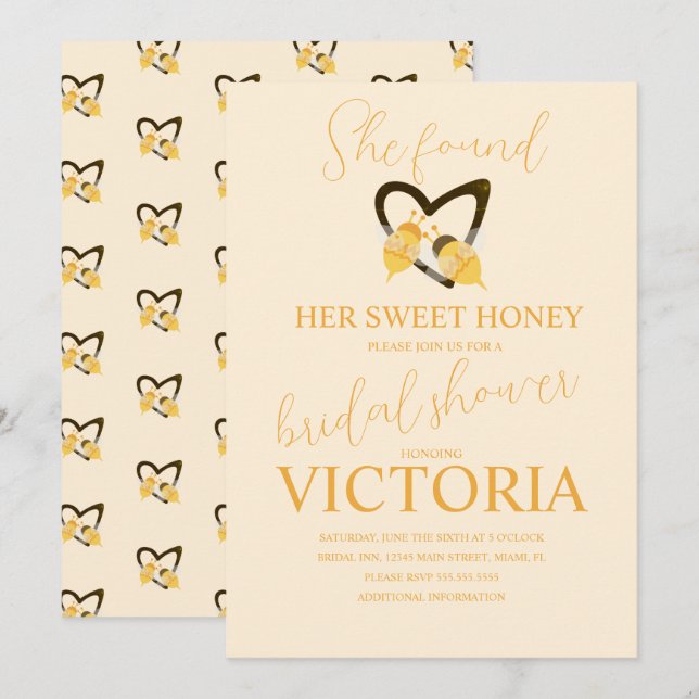 She found her sweet honey Bee Bridal Shower  Invitation (Front/Back)