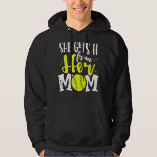 She Gets It From Her Mom Softball Girl Player Moth Hoodie