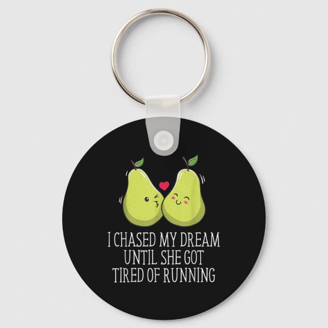 She Got Tired Running Wedding Proposal Groom Engag Keychain (Front)