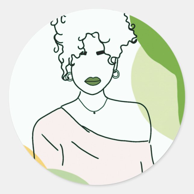 she - green classic round sticker (Front)