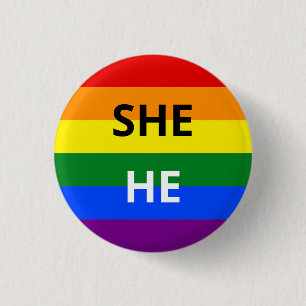 She/He Pronouns Rainbow Badge 1 Inch Round Button