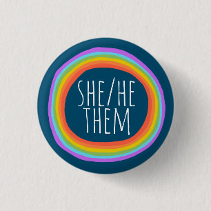 SHE/HE/THEM Pronouns Colourful Rainbow Circle  1 Inch Round Button