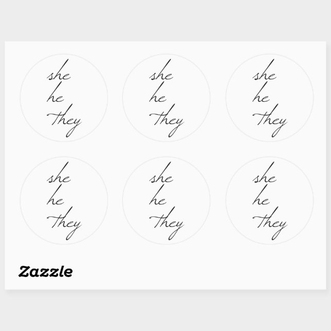 she he they script font classic round sticker (Sheet)