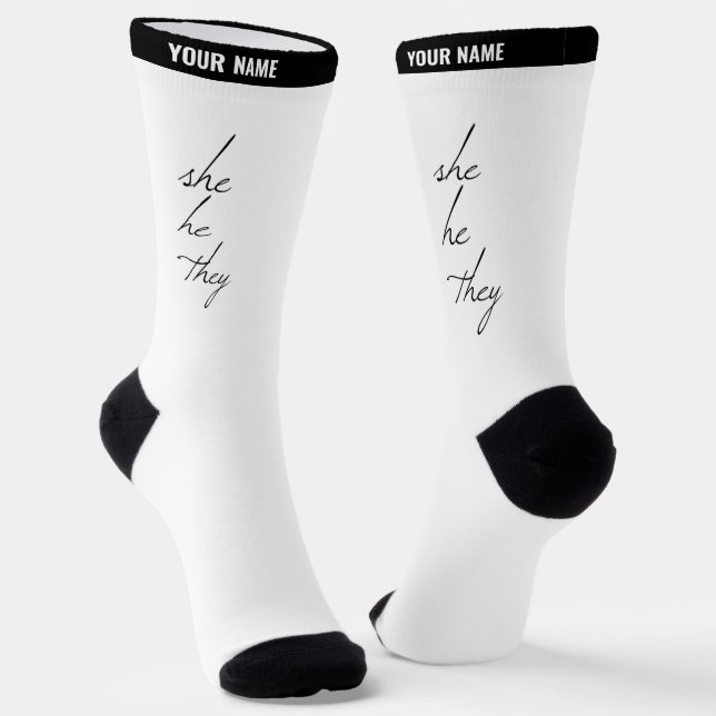 she he they script font socks (Angled)