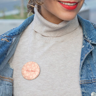 She/her abstract tangerine pattern Button