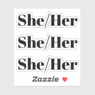 She, Her, black letters - 3 stickers per sheet
