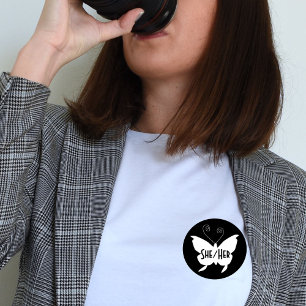 SHE/HER Diva Butterfly Round Black Button