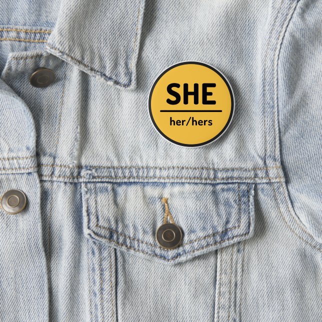 She Her Hers Pronoun Button - Yellow (In Situ)