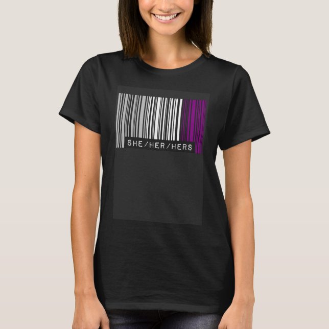 She Her Hers Pronouns Asexual Pride Flag Barcode A T-Shirt (Front)