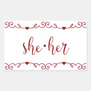 She Her in Red Fancy Doodles  Sticker