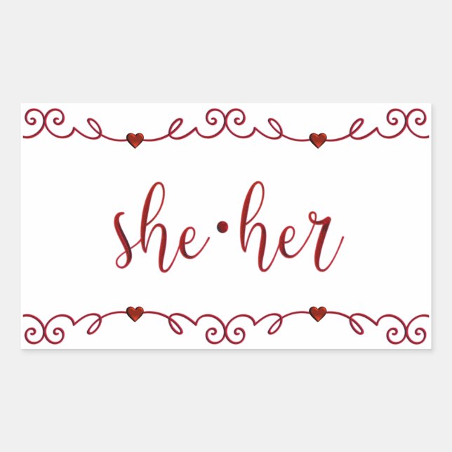 She Her in Red Fancy Doodles  Sticker (Front)