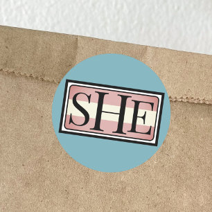 She her pronoun transwoman gender classic round sticker