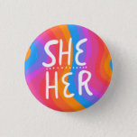 SHE/HER Pronouns Colorful Handlettering Stripes 1 Inch Round Button<br><div class="desc">Decorate your outfit with this cool art button. Makes a great  gift! You can customize it and add text too. Check my shop for lots more colors and patterns! Let me know if you'd like something custom too.</div>