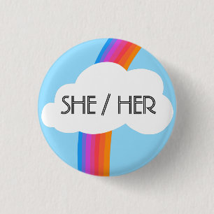 SHE/HER Pronouns Colorful Rainbow Cloud 1 Inch Round Button