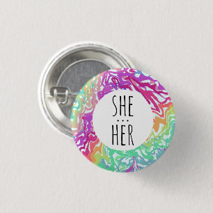 SHE/HER Pronouns Colorful Rainbow Swirls CUSTOM 1 Inch Round Button