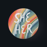 SHE/HER Pronouns Colourful Handlettered Rainbow 1 Inch Round Button<br><div class="desc">Decorate your outfit with this cool art button. Makes a great  gift! You can customize it and add text too. Check my shop for lots more colours and patterns! Let me know if you'd like something custom too.</div>