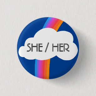 SHE/HER Pronouns Colourful Rainbow Cloud 1 Inch Round Button