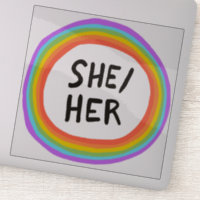 SHE/HER Pronouns Rainbow Circle  Handlettering