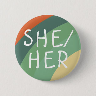 SHE/HER Pronouns Rainbow Stripes Retro 2 Inch Round Button