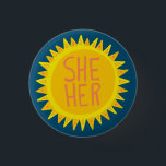 SHE / HER Pronouns Sunshine Pride Handlettered 1 Inch Round Button<br><div class="desc">Decorate your outfit with this cool art button. Makes a great  gift! You can customize it and add text too. Check my shop for lots more colours and patterns! Let me know if you'd like something custom too.</div>