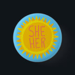 SHE / HER Pronouns Sunshine Pride Handlettered 1 Inch Round Button<br><div class="desc">Decorate your outfit with this cool art button. Makes a great  gift! You can customize it and add text too. Check my shop for lots more colours and patterns! Let me know if you'd like something custom too.</div>