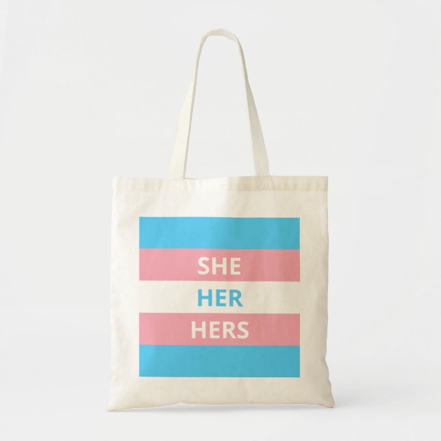 She/Her Pronouns Transgender Flag Budget Tote Bag (Front)