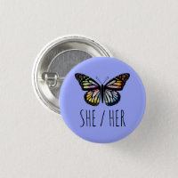 SHE/HER Pronouns Watercolor Butterfly