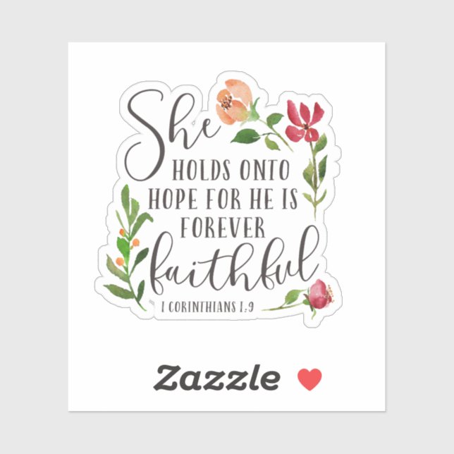 She Holds On to Hope Bible Verse Floral Sticker (Sheet)