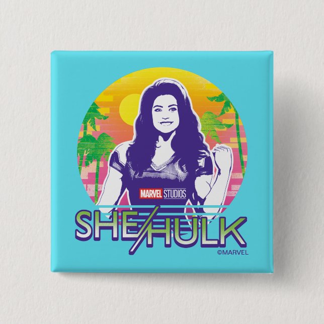 She-Hulk Retrowave Graphic 2 Inch Square Button (Front)