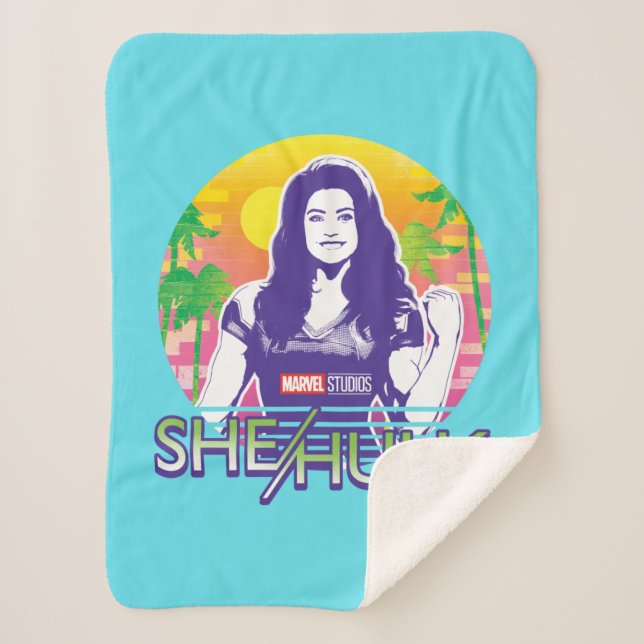 She-Hulk Retrowave Graphic Sherpa Blanket (Front)