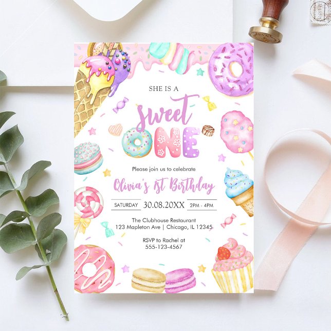 She is a Sweet One Birthday Party Invitation (Créateur téléchargé)