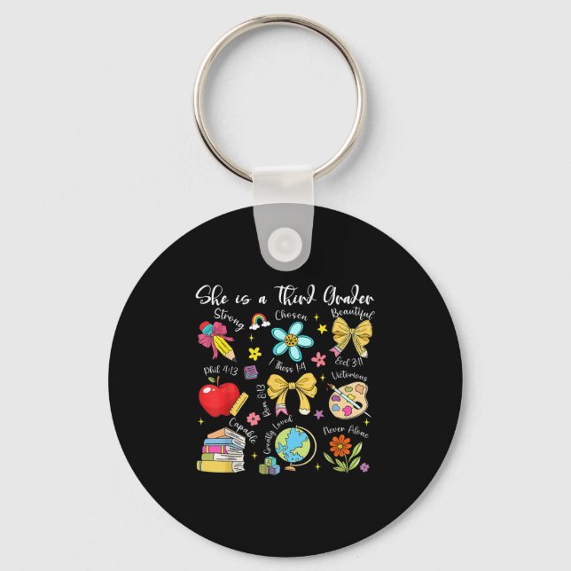 She Is A Third Grader Bible Verses Back To School  Keychain (Front)